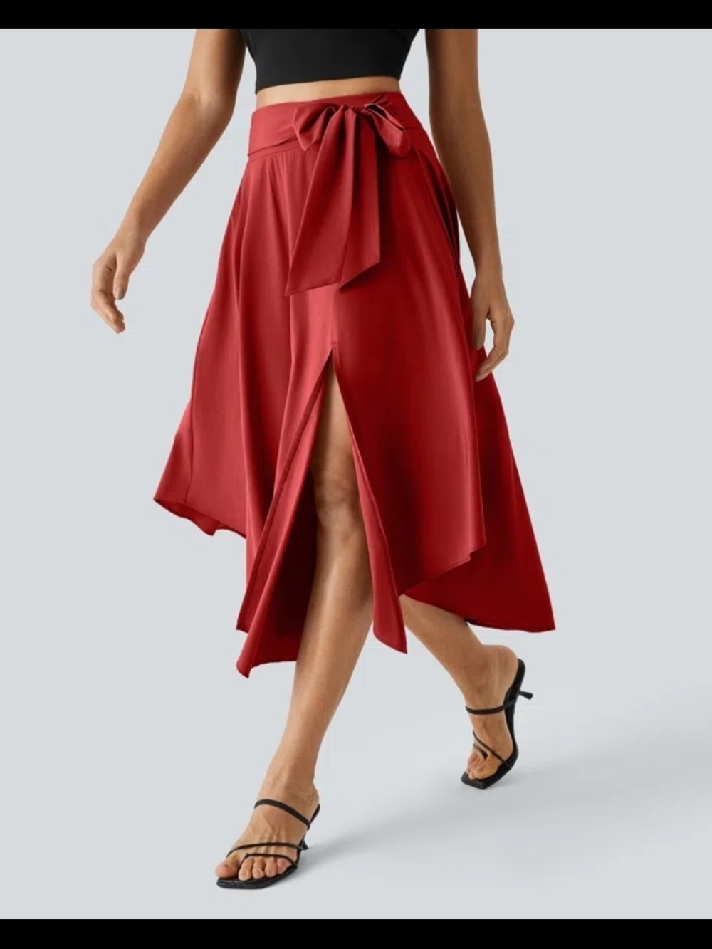 Breezeful High Waisted Tie 2-in-1 Curved Hem Flowy Quick Dry Midi Casual Skirt M